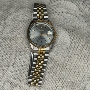 Elgin President Watch Men 38mm Two Tone Day Date Fluted -New Battery